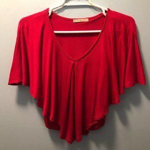 Juniors Chili Red V-Neck Flounce Cape Top